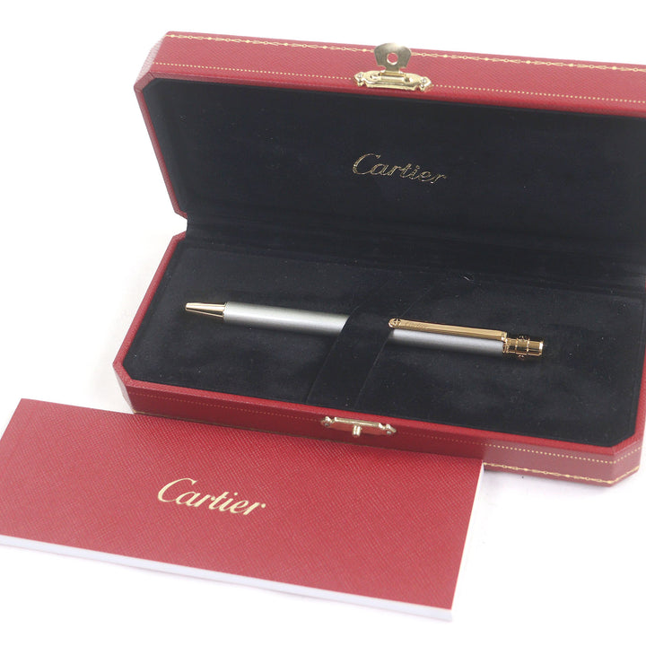 極美品□Cartier カルティエ サントス ドゥ カルティエ ツイスト式 ボールペン シルバー ゴールド ケース付き フランス製 筆記確認済み