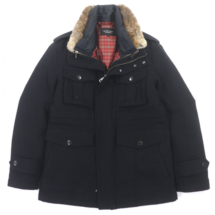 良品▼BURBERRY BLACK LABEL バーバリーブラックレーベル ダウンライナー 襟ラビットファー フード入 3WAY WZIPUP ダウンコート L 正規品