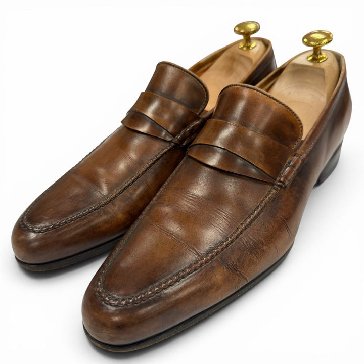 【ドンドン見直し】良品▼Santoni サントーニ 12986 レザー Uチップ ビジネスシューズ ローファー ブラウン 6 イタリア製 メンズ