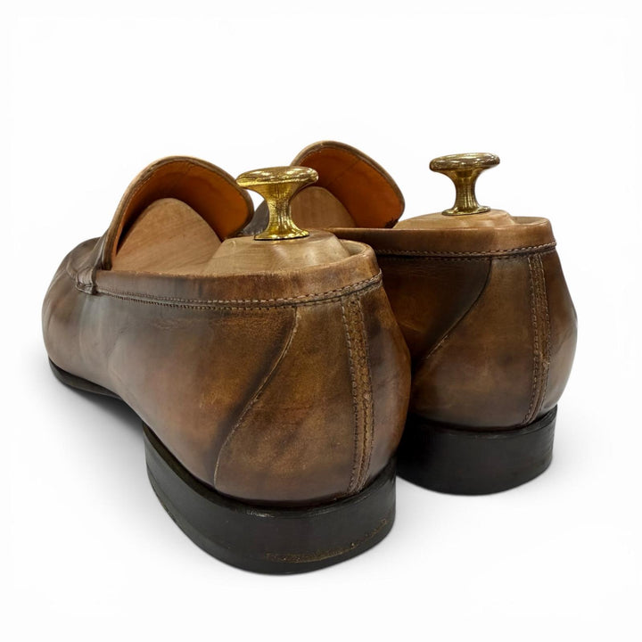 【ドンドン見直し】良品▼Santoni サントーニ 12986 レザー Uチップ ビジネスシューズ ローファー ブラウン 6 イタリア製 メンズ