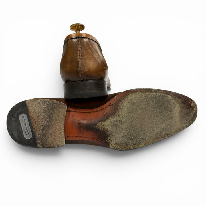 【ドンドン見直し】良品▼Santoni サントーニ 12986 レザー Uチップ ビジネスシューズ ローファー ブラウン 6 イタリア製 メンズ