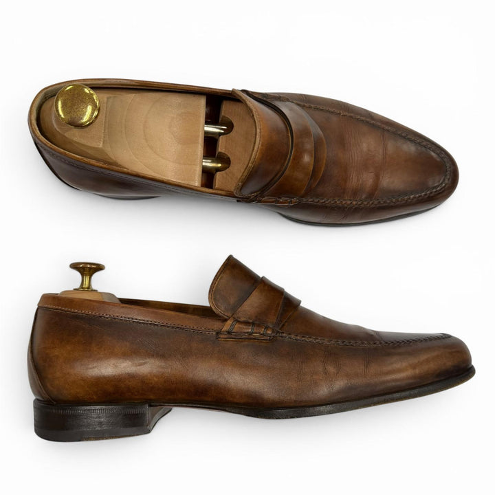 【ドンドン見直し】良品▼Santoni サントーニ 12986 レザー Uチップ ビジネスシューズ ローファー ブラウン 6 イタリア製 メンズ