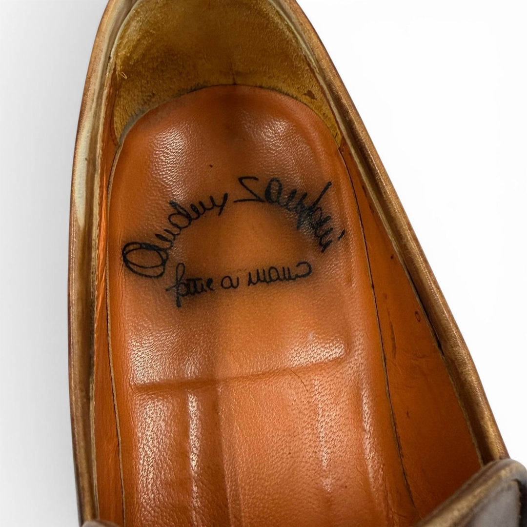 【ドンドン見直し】良品▼Santoni サントーニ 12986 レザー Uチップ ビジネスシューズ ローファー ブラウン 6 イタリア製 メンズ
