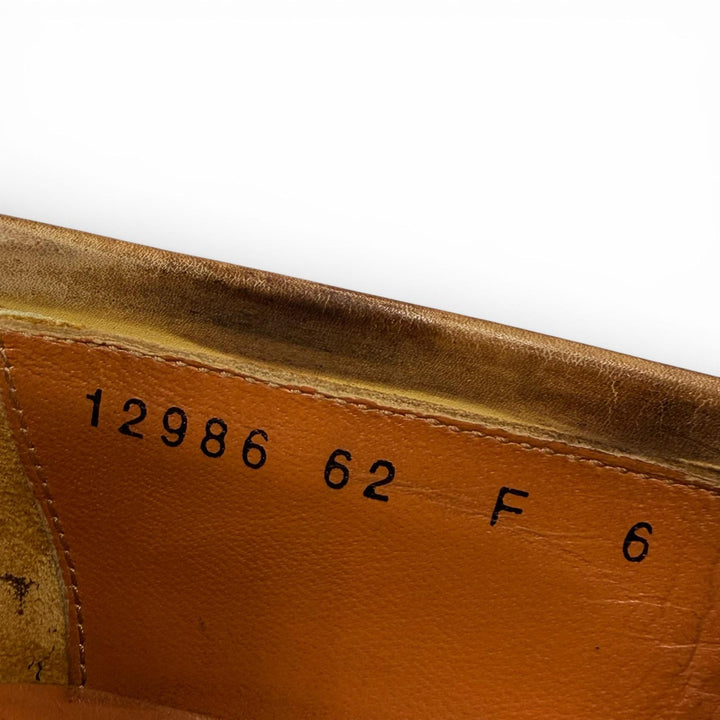 【ドンドン見直し】良品▼Santoni サントーニ 12986 レザー Uチップ ビジネスシューズ ローファー ブラウン 6 イタリア製 メンズ