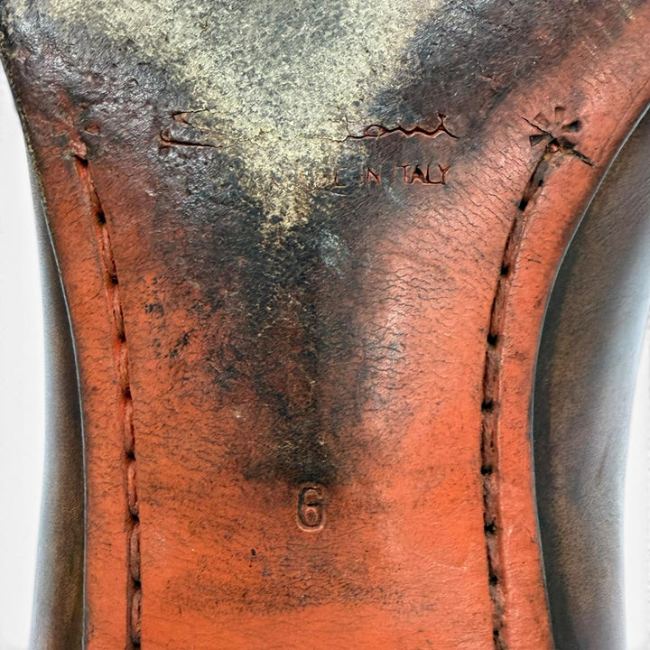 【ドンドン見直し】良品▼Santoni サントーニ 12986 レザー Uチップ ビジネスシューズ ローファー ブラウン 6 イタリア製 メンズ