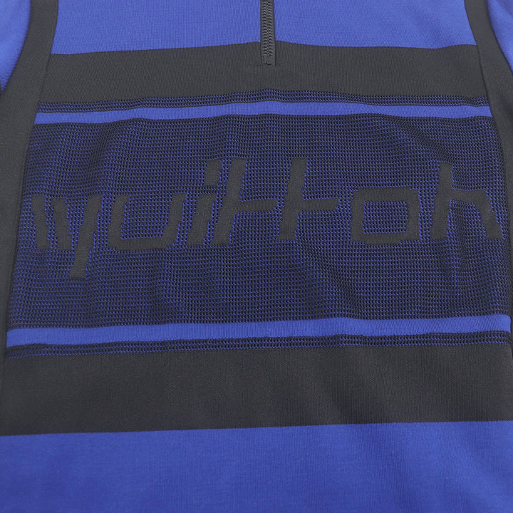 美品□LOUIS VUITTON ルイヴィトン ジャガード サイクリング Tシャツ ハーフジップ 半袖ニット ブルー ブラック S イタリア製 正規品