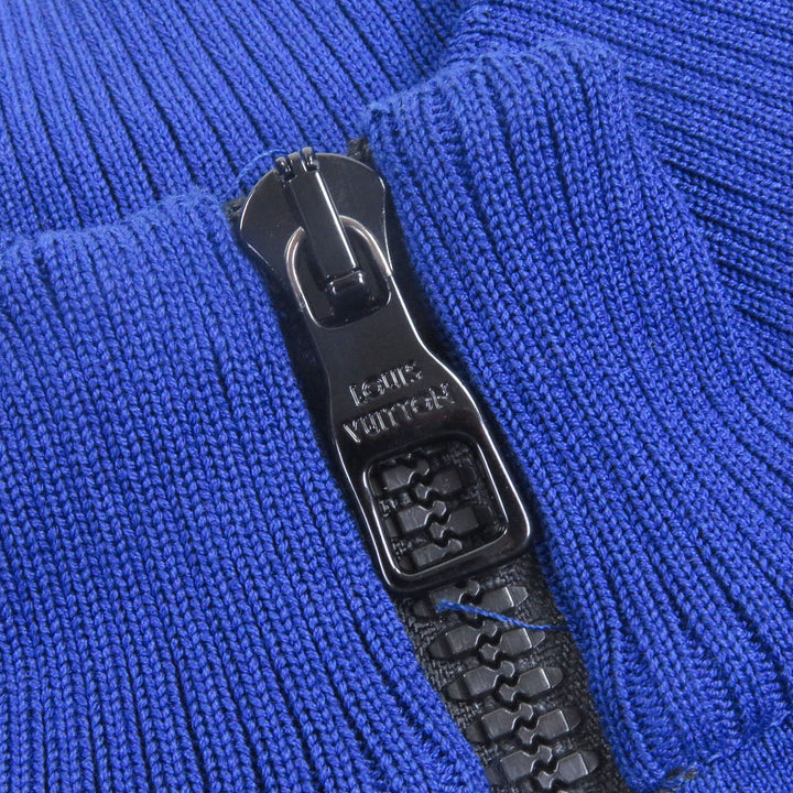 美品□LOUIS VUITTON ルイヴィトン ジャガード サイクリング Tシャツ ハーフジップ 半袖ニット ブルー ブラック S イタリア製 正規品