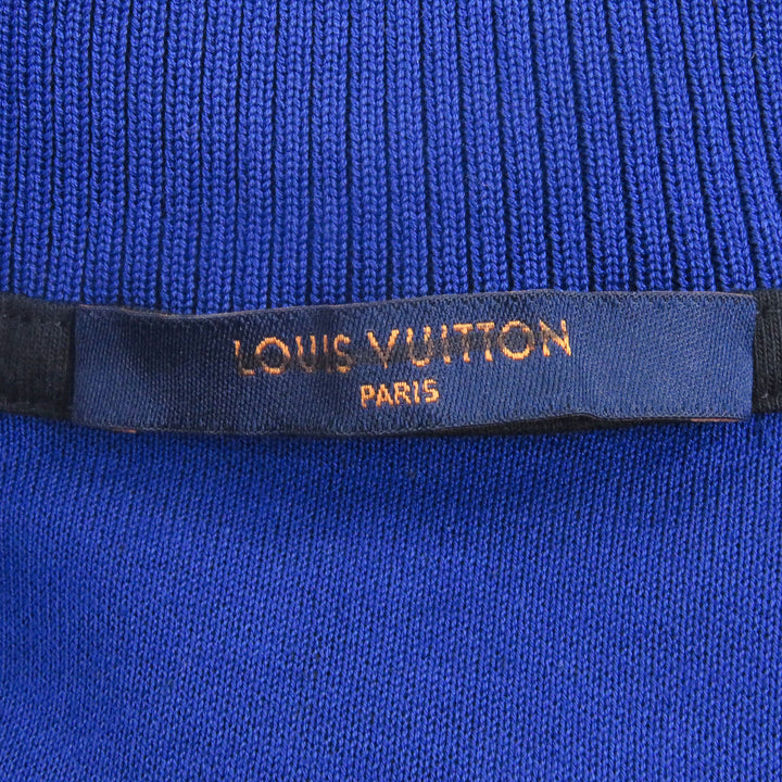 美品□LOUIS VUITTON ルイヴィトン ジャガード サイクリング Tシャツ ハーフジップ 半袖ニット ブルー ブラック S イタリア製 正規品
