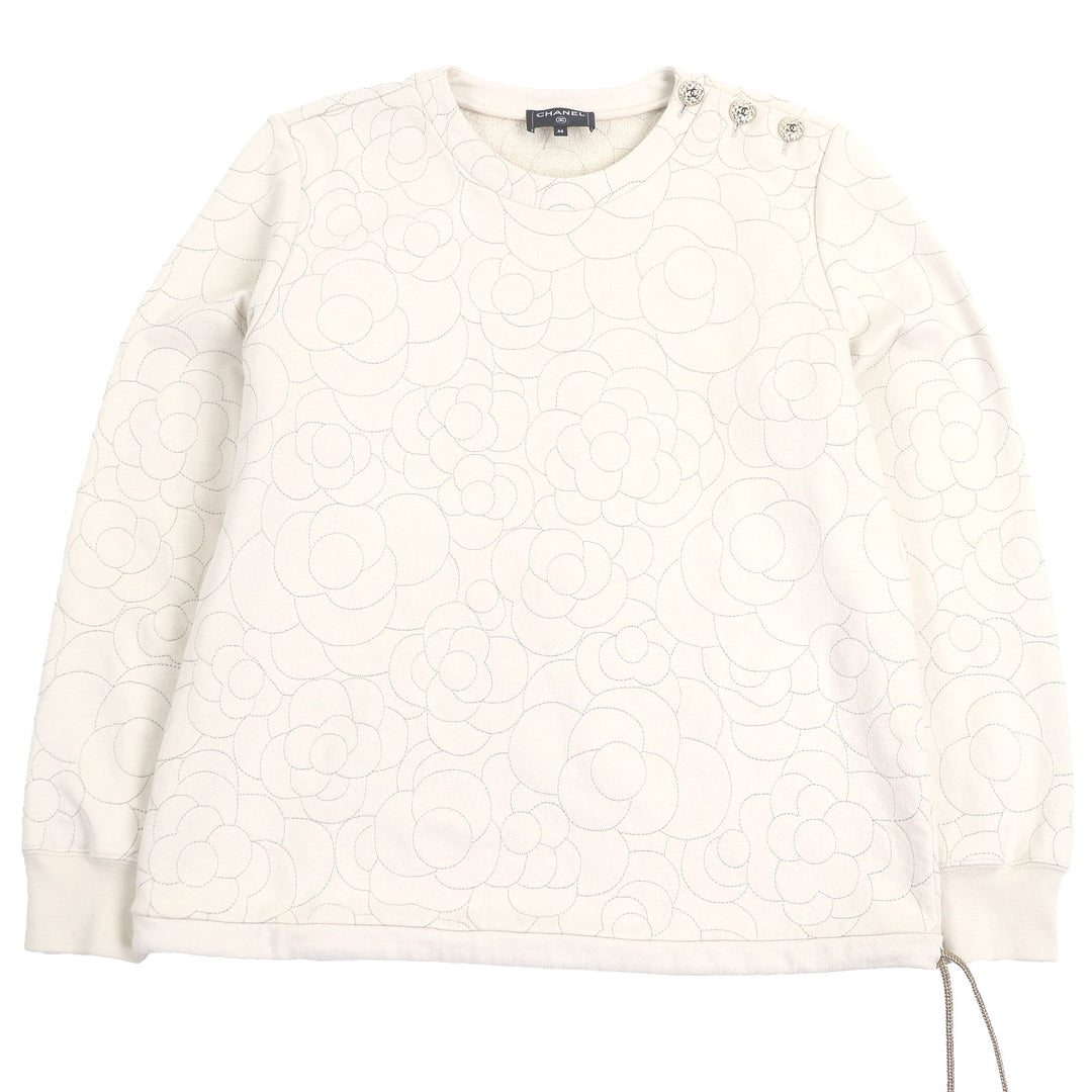 極美品□CHANEL シャネル P59465 ココマークボタン カメリアステッチ 希少サイズ スウェットシャツ ベージュ 46 イタリア製 メンズ