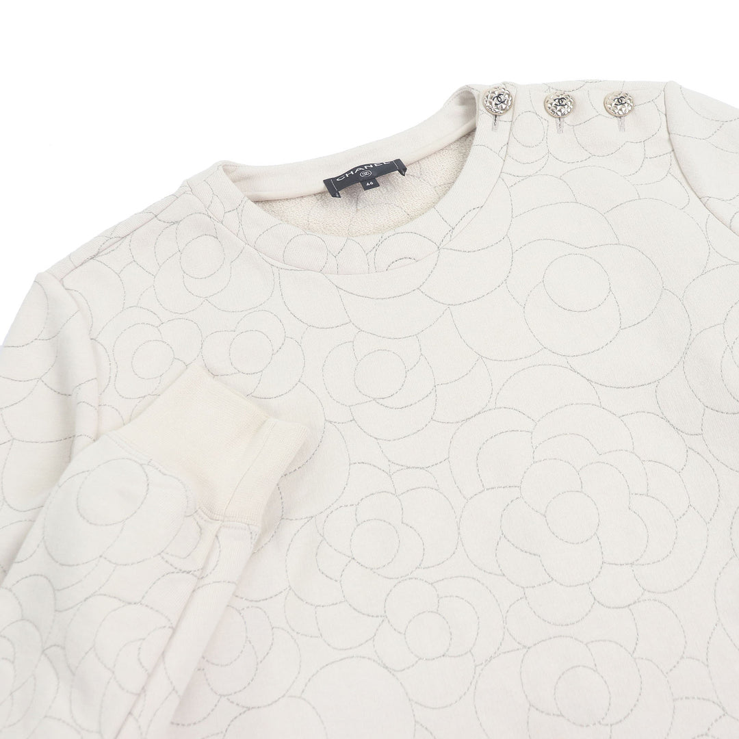 極美品□CHANEL シャネル P59465 ココマークボタン カメリアステッチ 希少サイズ スウェットシャツ ベージュ 46 イタリア製 メンズ
