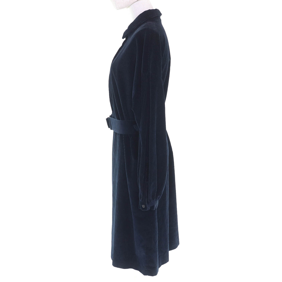 未使用品△WEEKEND MaxMara ウィークエンドマックスマーラ コットン100％ ベルト付き コーデュロイ シャツ ワンピース ネイビー 46 正規品