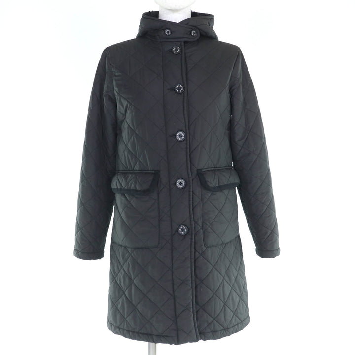 美品◇Mackintosh マッキントッシュ ロゴボタン・フード付き 裏ボア セミロング キルティング コート 黒 36 英国製 正規品 レディース