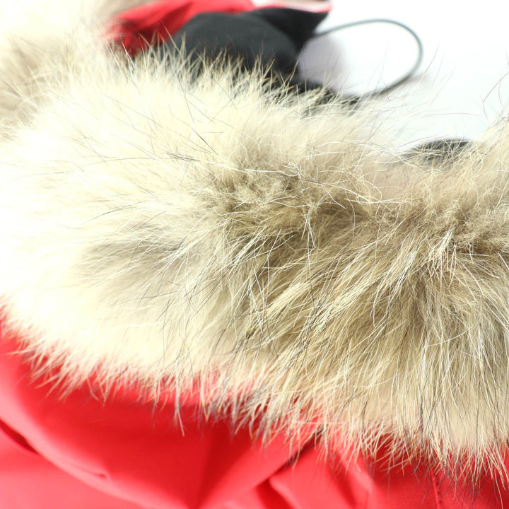 極美品★CANADA GOOSE カナダグース 3037LA VICTORIA PARKA ファー・フード・ロゴワッペン付 比翼仕立て ダウンコート レッド XS 正規品