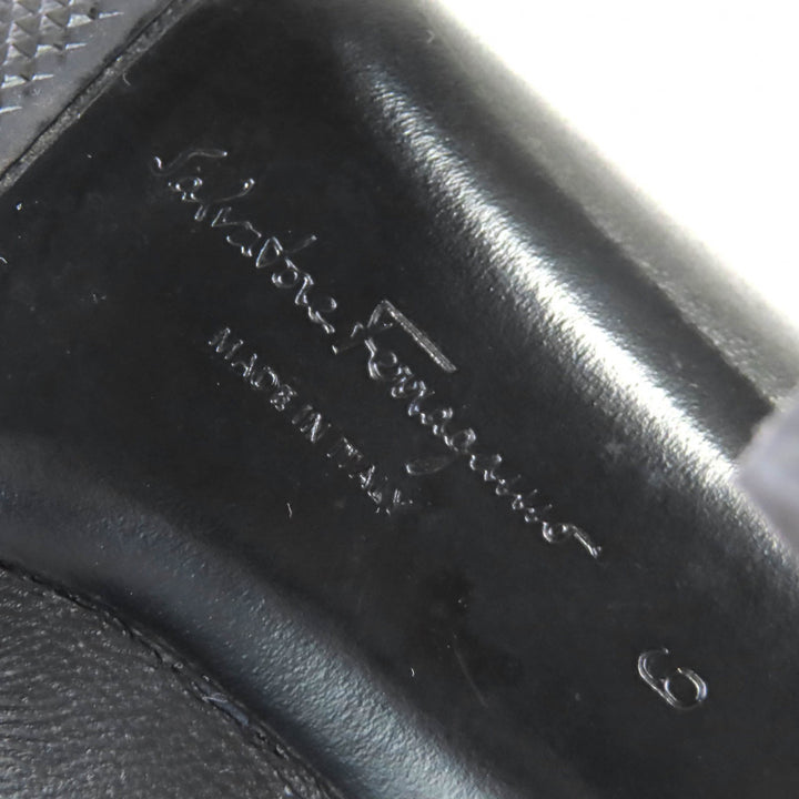 極美品△Salvatore Ferragamo サルヴァトーレフェラガモ Joan ガンチーニ サイドジップ レザー アンクルブーツ ブーティ ブラック 6
