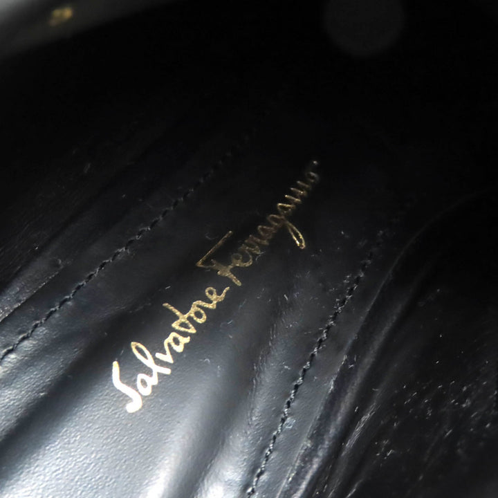 極美品△Salvatore Ferragamo サルヴァトーレフェラガモ Joan ガンチーニ サイドジップ レザー アンクルブーツ ブーティ ブラック 6