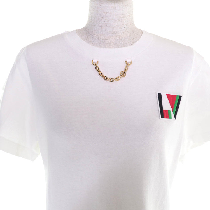 極美品△LOUIS VUITTON ルイヴィトン 24SS コットン100％ LVチェーン ロゴワッペン クルーネック 半袖Ｔシャツ ホワイト S 伊製 正規品