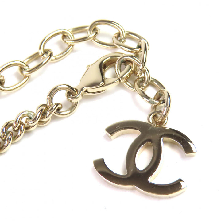 未使用品△CHANEL シャネル B25A ココマークラインストーン ロゴ メダルトップ ペンダント ネックレス ゴールド 箱・保存袋付き 伊製