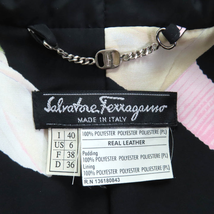 美品◇Salvatore Ferragamo サルヴァトーレフェラガモ レザーガンチーニパッチ付き キルティングジャケット 黒 40 イタリア製 レディース