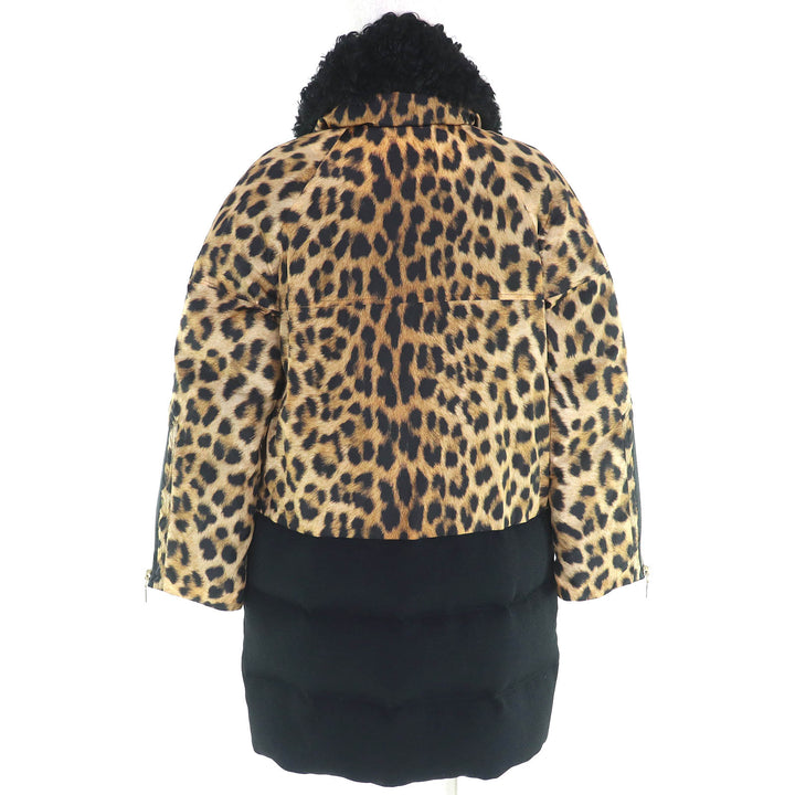 美品△MONCLER GAMME ROUGE モンクレール ガムルージュ FLAVIENNE ロゴ金具 ラムファー付き レオパードプリント ロングダウンコート 1