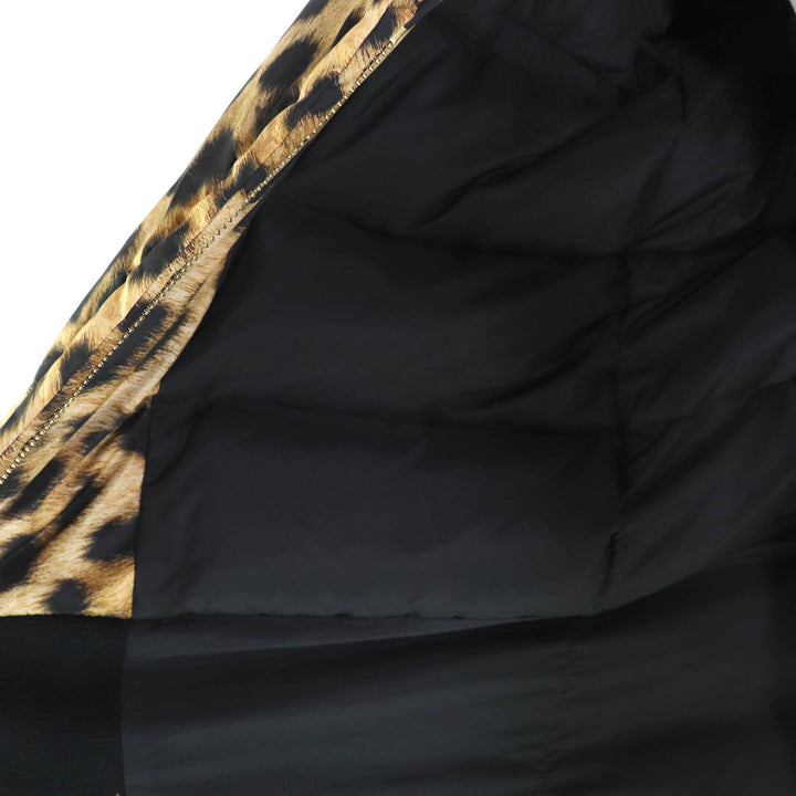 美品△MONCLER GAMME ROUGE モンクレール ガムルージュ FLAVIENNE ロゴ金具 ラムファー付き レオパードプリント ロングダウンコート 1