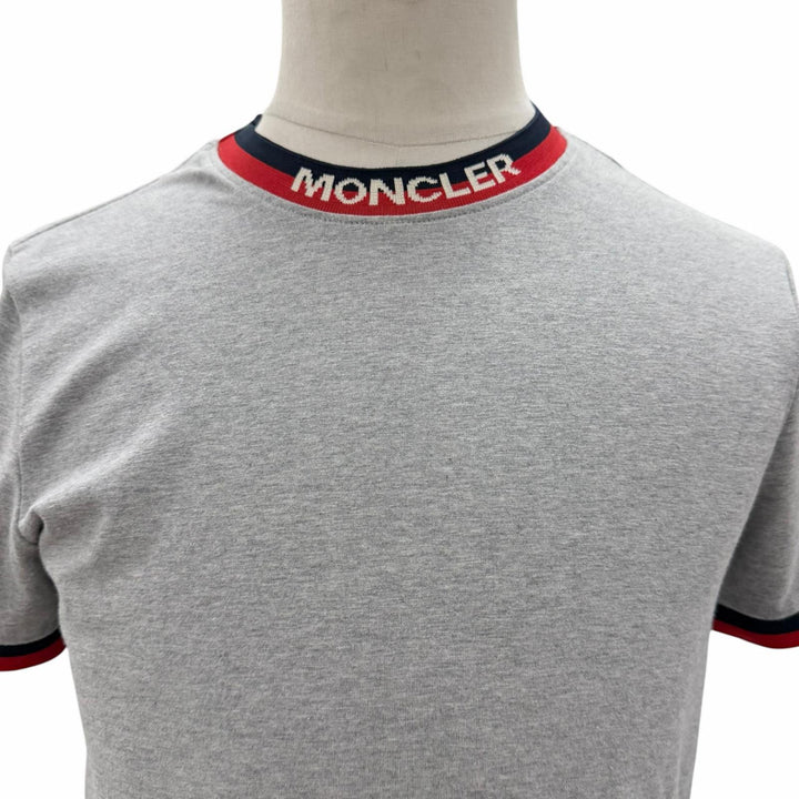 美品□MONCLER モンクレール MAGLIA T-SHIRT トリコロール ショートスリーブ 半袖 ラグランＴシャツ カットソー グレー XS 正規品 メンズ