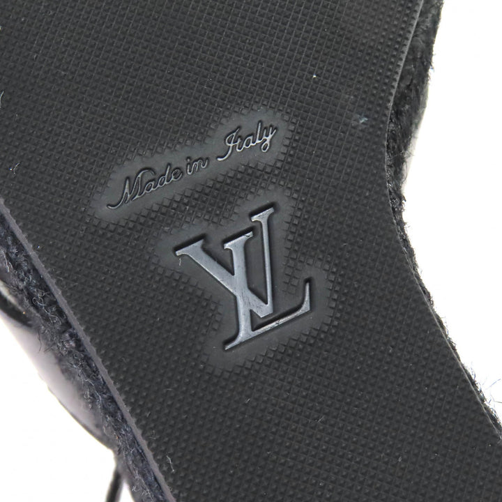極美品△LOUIS VUITTON ルイヴィトン LVイソラライン アンクルストラップ エスパドリーユ ウェッジソール レザー サンダル ブラック 36.5
