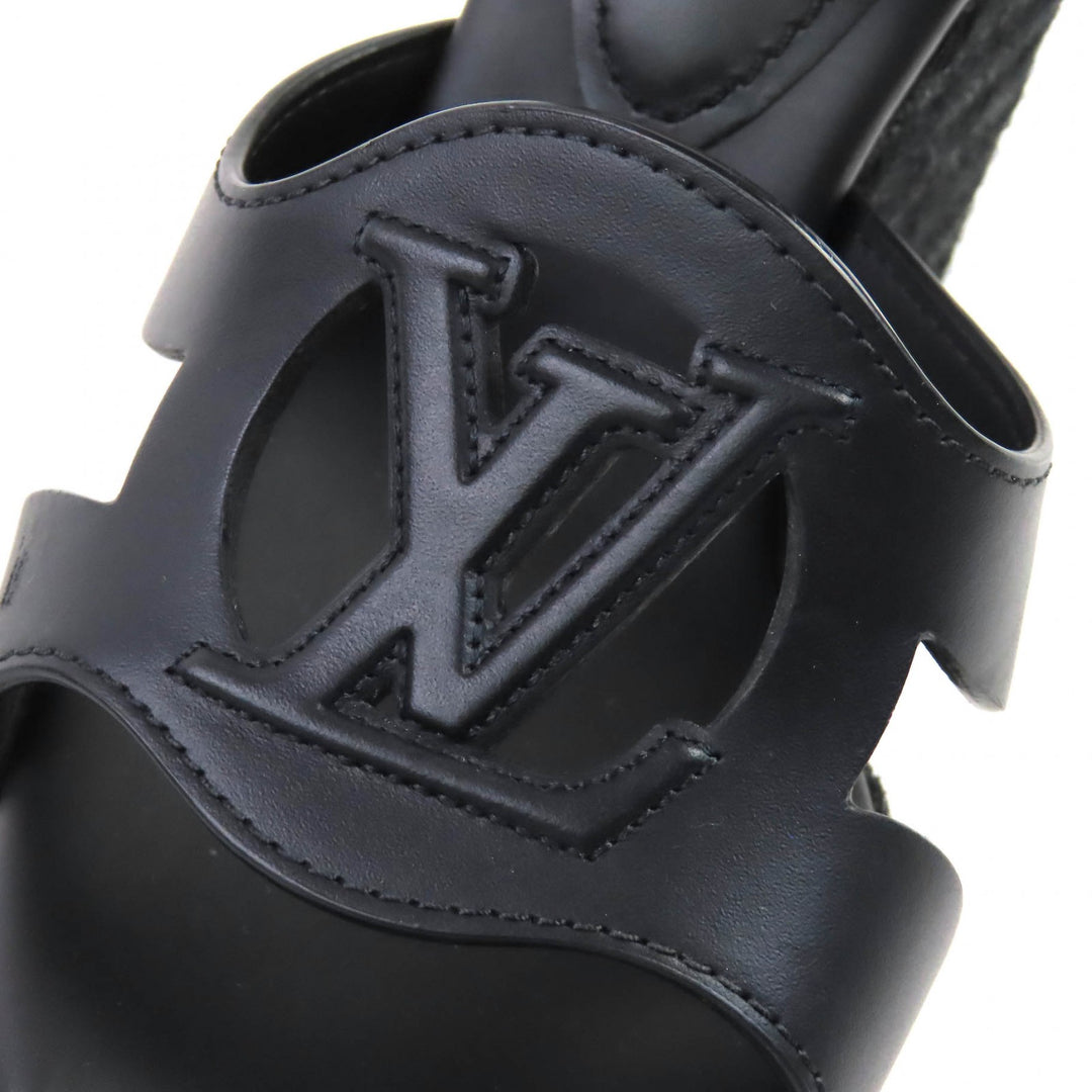 極美品△LOUIS VUITTON ルイヴィトン LVイソラライン アンクルストラップ エスパドリーユ ウェッジソール レザー サンダル ブラック 36.5
