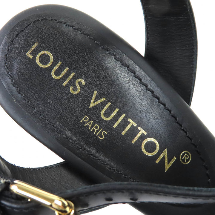 極美品△LOUIS VUITTON ルイヴィトン LVイソラライン アンクルストラップ エスパドリーユ ウェッジソール レザー サンダル ブラック 36.5