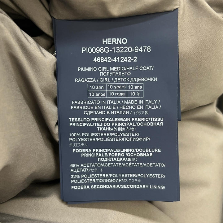極美品▲Herno ヘルノ ロゴボタン ツイード切り替え POLAR-TECH ダウンコート グレー 10anni キッズサイズ レディースXS相当 正規品