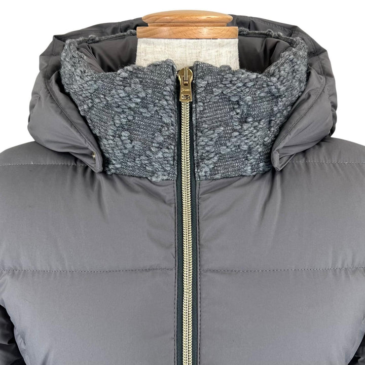 極美品▲Herno ヘルノ ロゴボタン ツイード切り替え POLAR-TECH ダウンコート グレー 10anni キッズサイズ レディースXS相当 正規品
