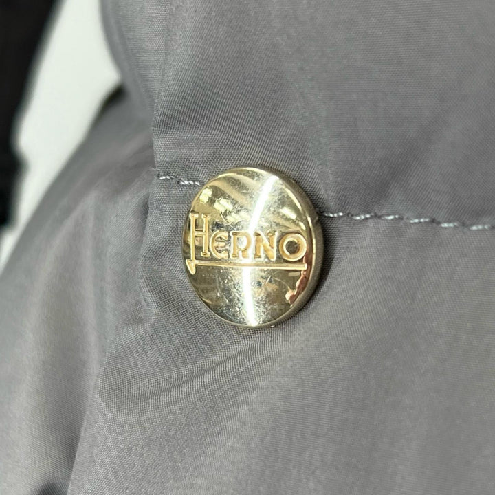 極美品▲Herno ヘルノ ロゴボタン ツイード切り替え POLAR-TECH ダウンコート グレー 10anni キッズサイズ レディースXS相当 正規品