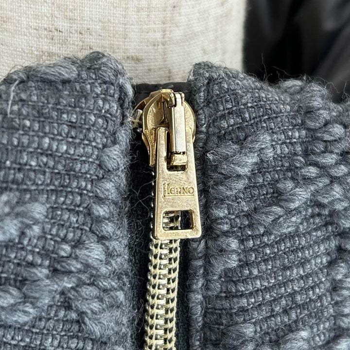 極美品▲Herno ヘルノ ロゴボタン ツイード切り替え POLAR-TECH ダウンコート グレー 10anni キッズサイズ レディースXS相当 正規品