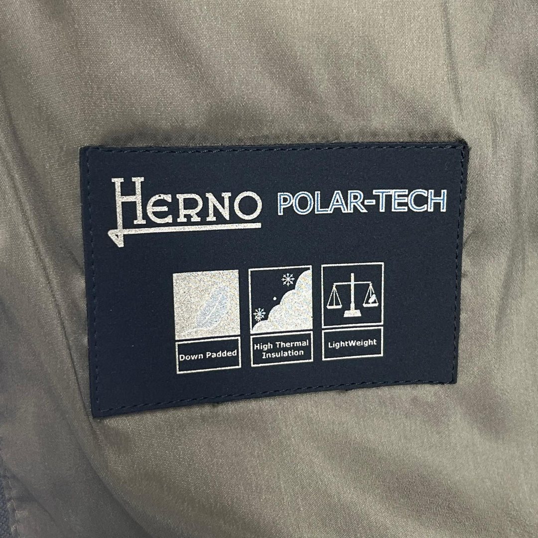 極美品▲Herno ヘルノ ロゴボタン ツイード切り替え POLAR-TECH ダウンコート グレー 10anni キッズサイズ レディースXS相当 正規品
