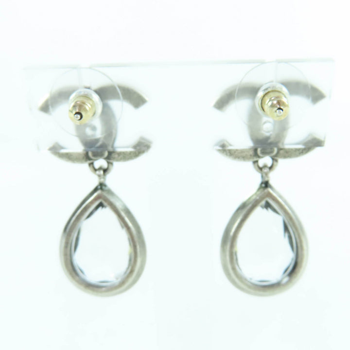 美品☆CHANEL シャネル 124A ABD777 メタル クリスタル ココマーク ビジュー ティアドロップ ピアス シルバー 箱付き 伊製 レディース