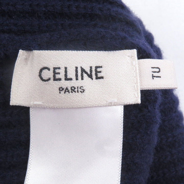 極美品□CELINE セリーヌ 2AH35423P ウール100％ ロゴワッペン ビーニー 帽子 ニットキャップ ネイビー イタリア製 正規品 メンズ