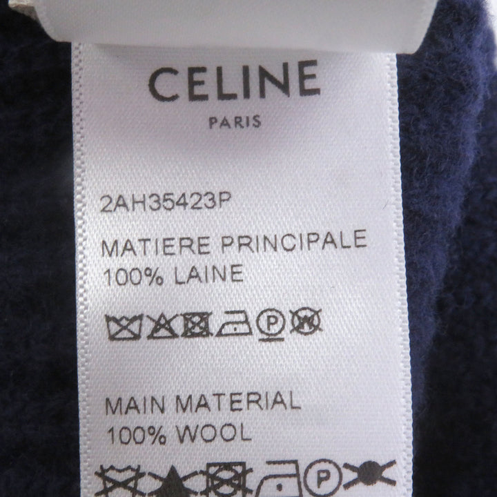 極美品□CELINE セリーヌ 2AH35423P ウール100％ ロゴワッペン ビーニー 帽子 ニットキャップ ネイビー イタリア製 正規品 メンズ