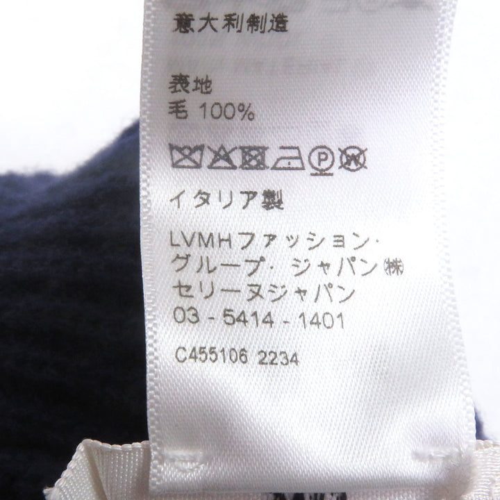 極美品□CELINE セリーヌ 2AH35423P ウール100％ ロゴワッペン ビーニー 帽子 ニットキャップ ネイビー イタリア製 正規品 メンズ