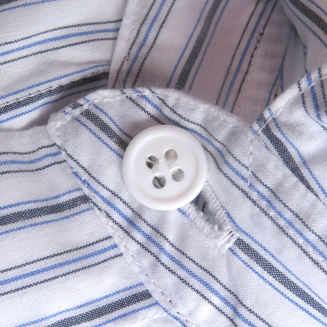 極美品□VIEN ヴィエン JERSEY SLEEVES SHIRT コットン100% ストライプ柄 ドッキングデザイン 長袖シャツ ブルー M イタリア製 メンズ