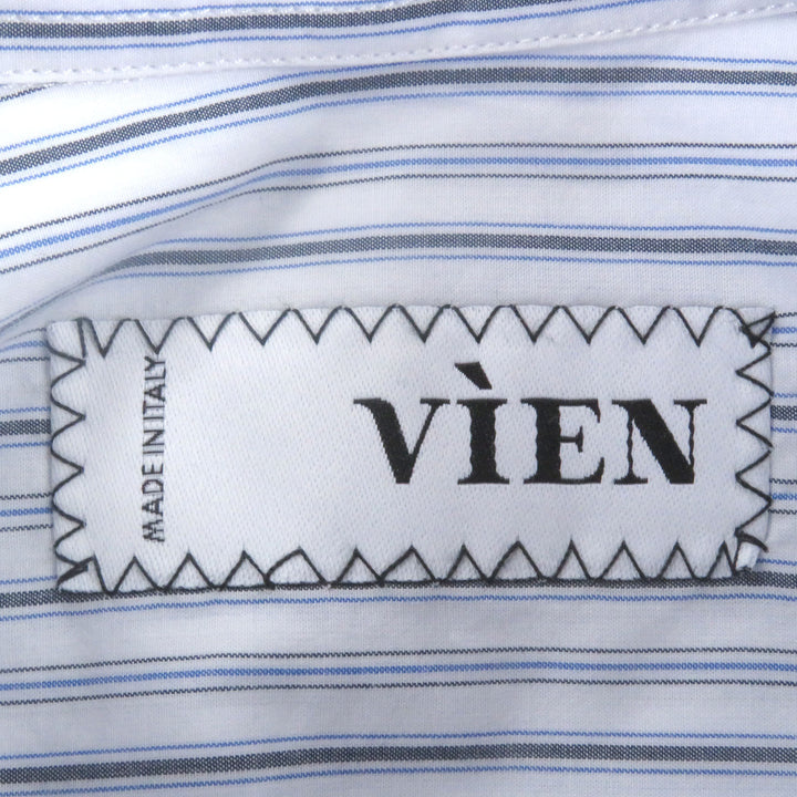 極美品□VIEN ヴィエン JERSEY SLEEVES SHIRT コットン100% ストライプ柄 ドッキングデザイン 長袖シャツ ブルー M イタリア製 メンズ
