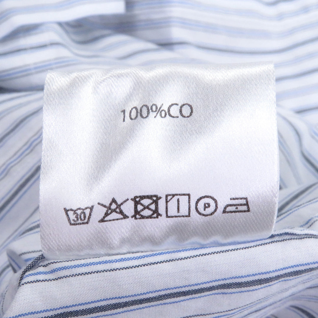 極美品□VIEN ヴィエン JERSEY SLEEVES SHIRT コットン100% ストライプ柄 ドッキングデザイン 長袖シャツ ブルー M イタリア製 メンズ