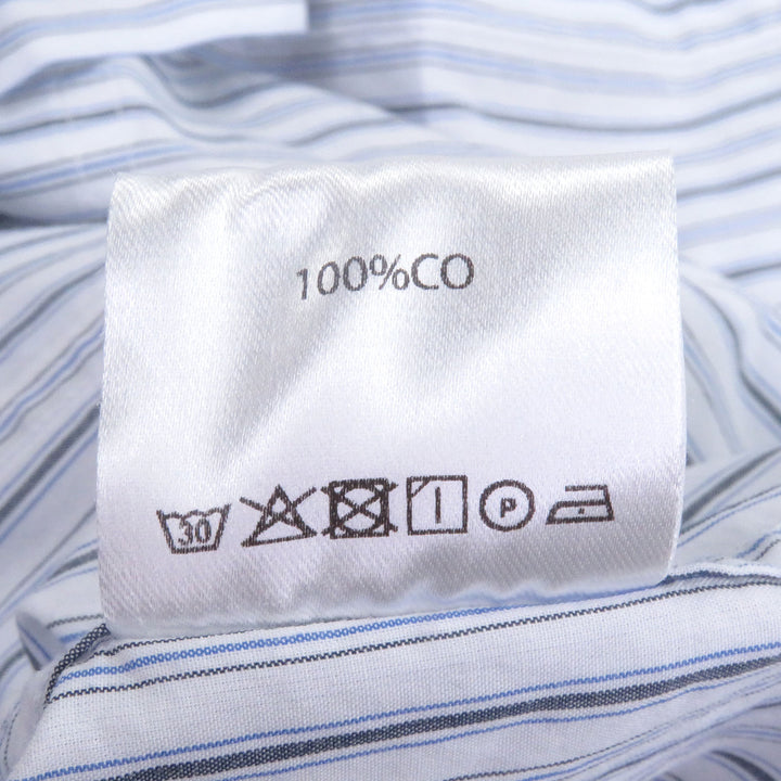 極美品□VIEN ヴィエン JERSEY SLEEVES SHIRT コットン100% ストライプ柄 ドッキングデザイン 長袖シャツ ブルー M イタリア製 メンズ