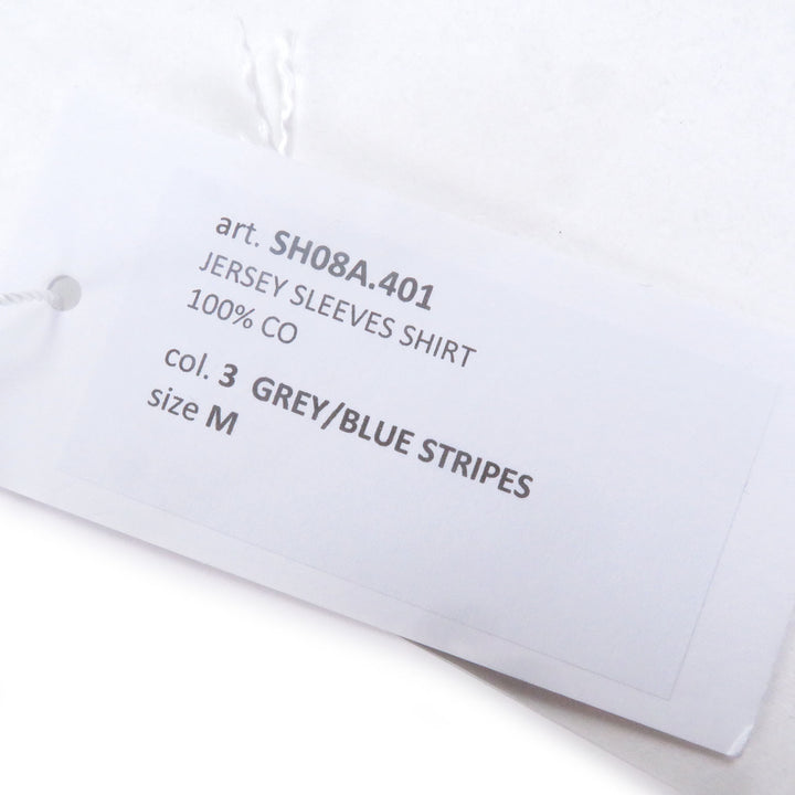 極美品□VIEN ヴィエン JERSEY SLEEVES SHIRT コットン100% ストライプ柄 ドッキングデザイン 長袖シャツ ブルー M イタリア製 メンズ