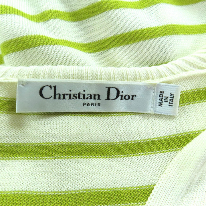 美品★Christian Dior クリスチャンディオール 144S49AM603 シルク混 ロゴデザイン ボーダー 長袖 セーラーカラー ニット 38 正規品
