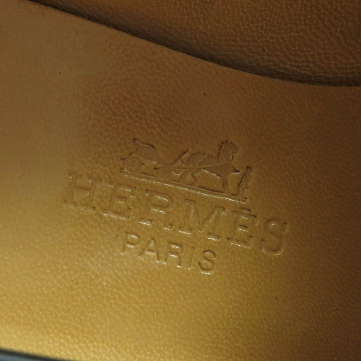 美品★HERMES エルメス ゴールド金具 アピバックル スクエアトゥ チャンキーヒール レザー ローファー ブラック 35.5 箱付き フランス製
