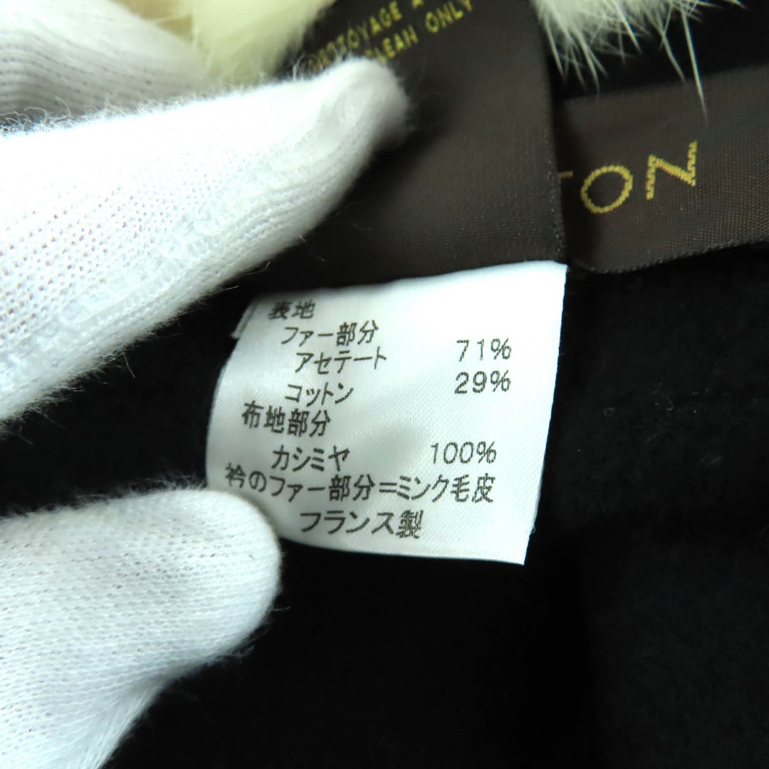 美品★LOUIS VUITTON ルイヴィトン カシミヤ100％ 襟元ミンクファー付 レオパード ポンチョ ブラック 34 フランス製 正規品 レディース