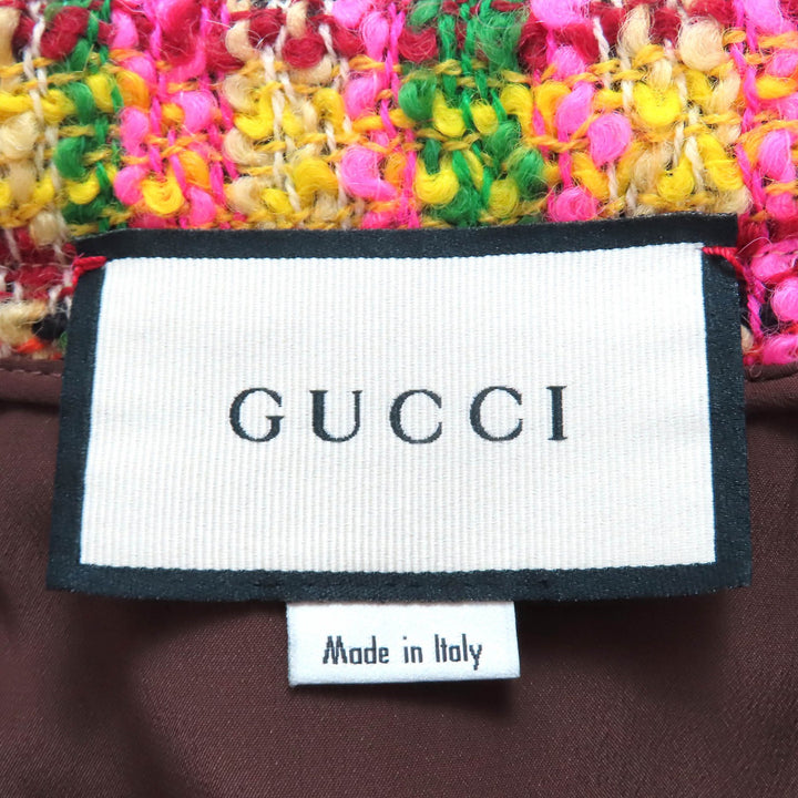 極美品△GUCCI グッチ 596980 一部シルク100％ ライオンボタン 総柄 ウールツイード ロングスカート マルチカラー 36 イタリア製 正規品