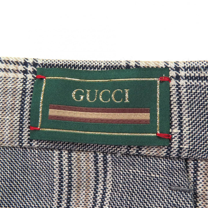 極美品△GUCCI グッチ 707294 リネン ウール boutique グレンチェック センタープレス スラックス パンツ ベージュ 44 イタリア製 正規品