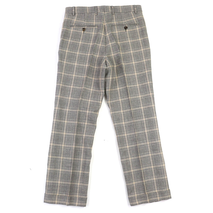 極美品△GUCCI グッチ 707294 リネン ウール boutique グレンチェック センタープレス スラックス パンツ ベージュ 44 イタリア製 正規品