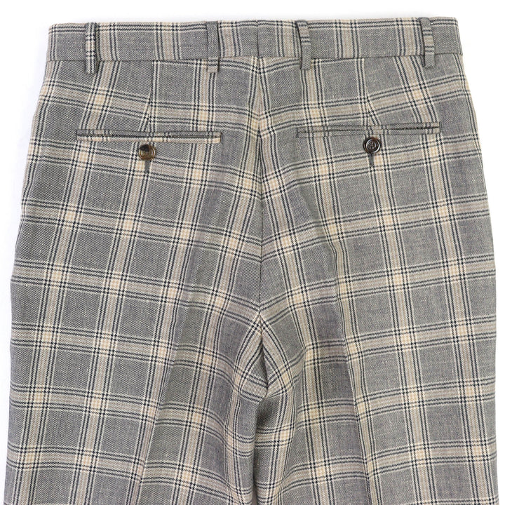 極美品△GUCCI グッチ 707294 リネン ウール boutique グレンチェック センタープレス スラックス パンツ ベージュ 44 イタリア製 正規品