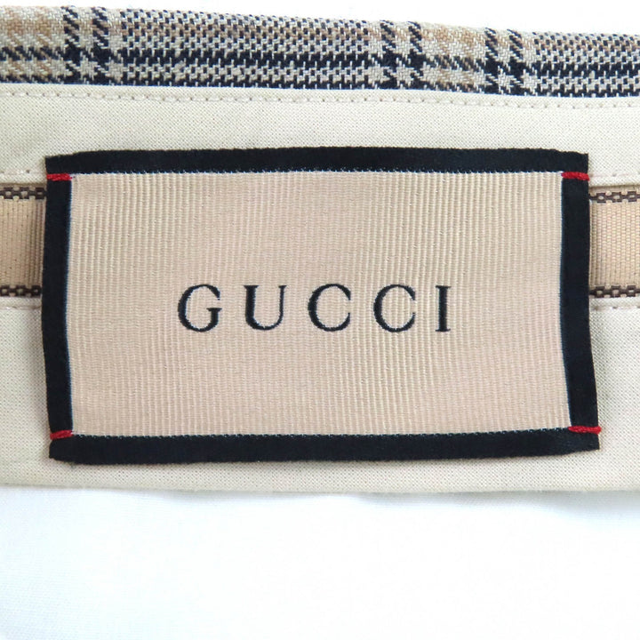 極美品△GUCCI グッチ 707294 リネン ウール boutique グレンチェック センタープレス スラックス パンツ ベージュ 44 イタリア製 正規品
